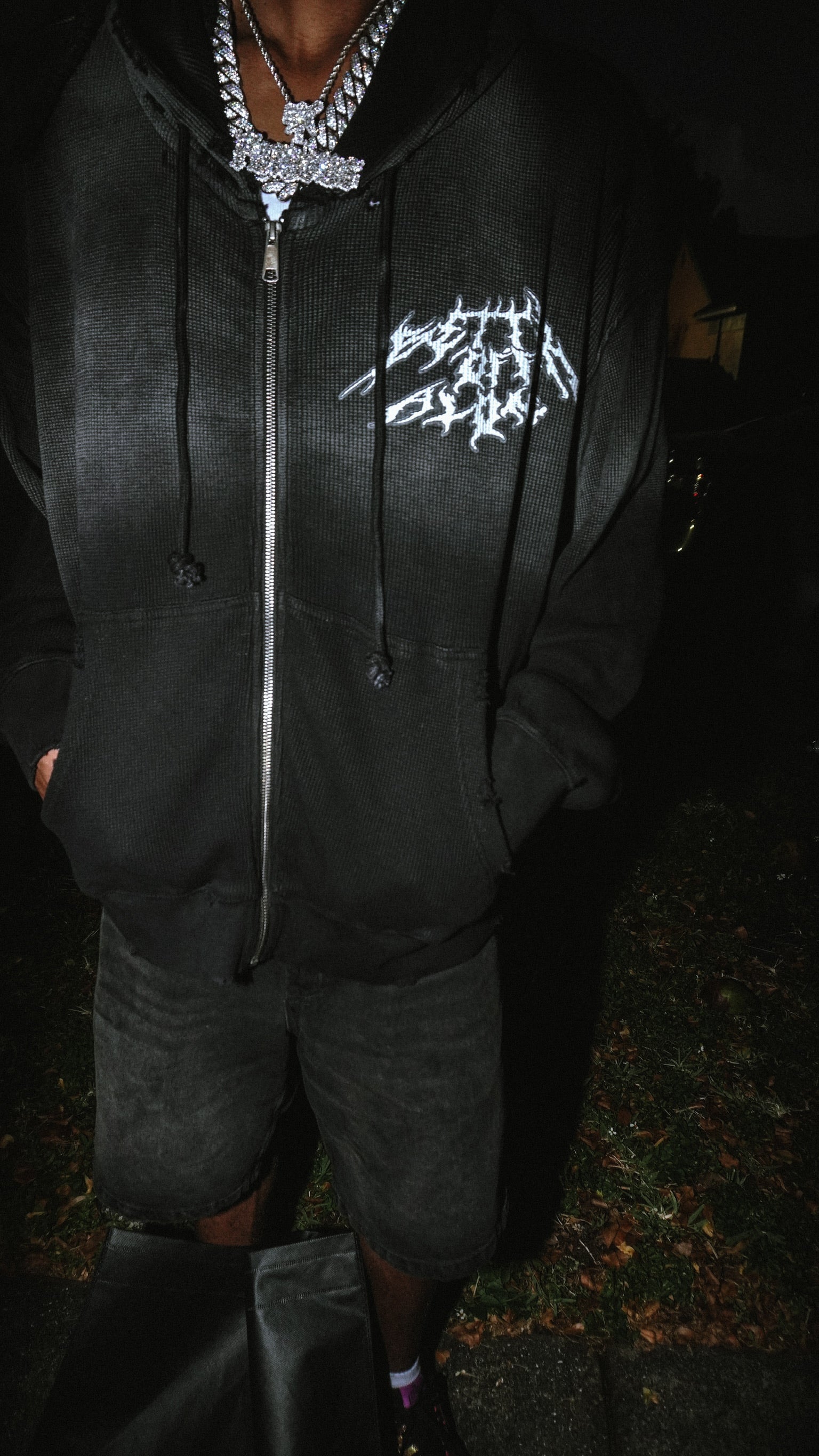 Better Off Alone Acid Wash Thermal Zip up