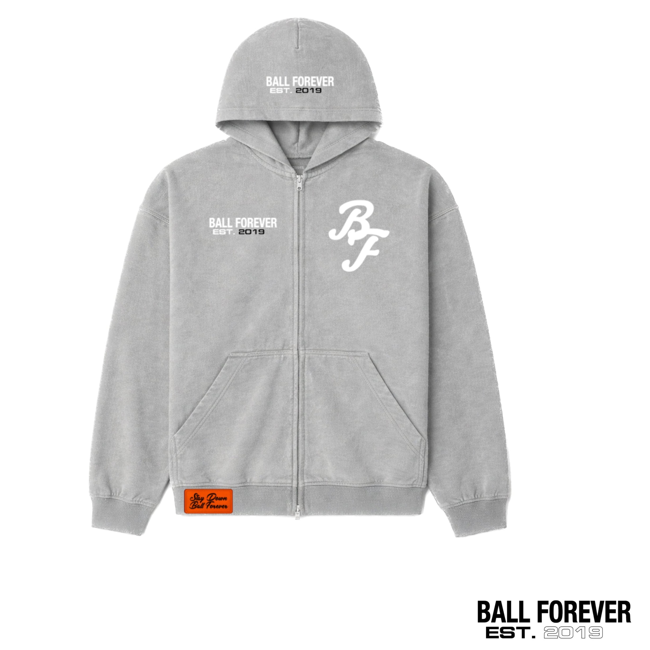 Gray embroidered ball forever est zip up v1