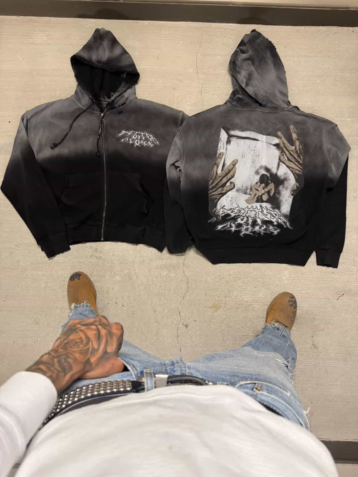 Better Off Alone Acid Wash Thermal Zip up
