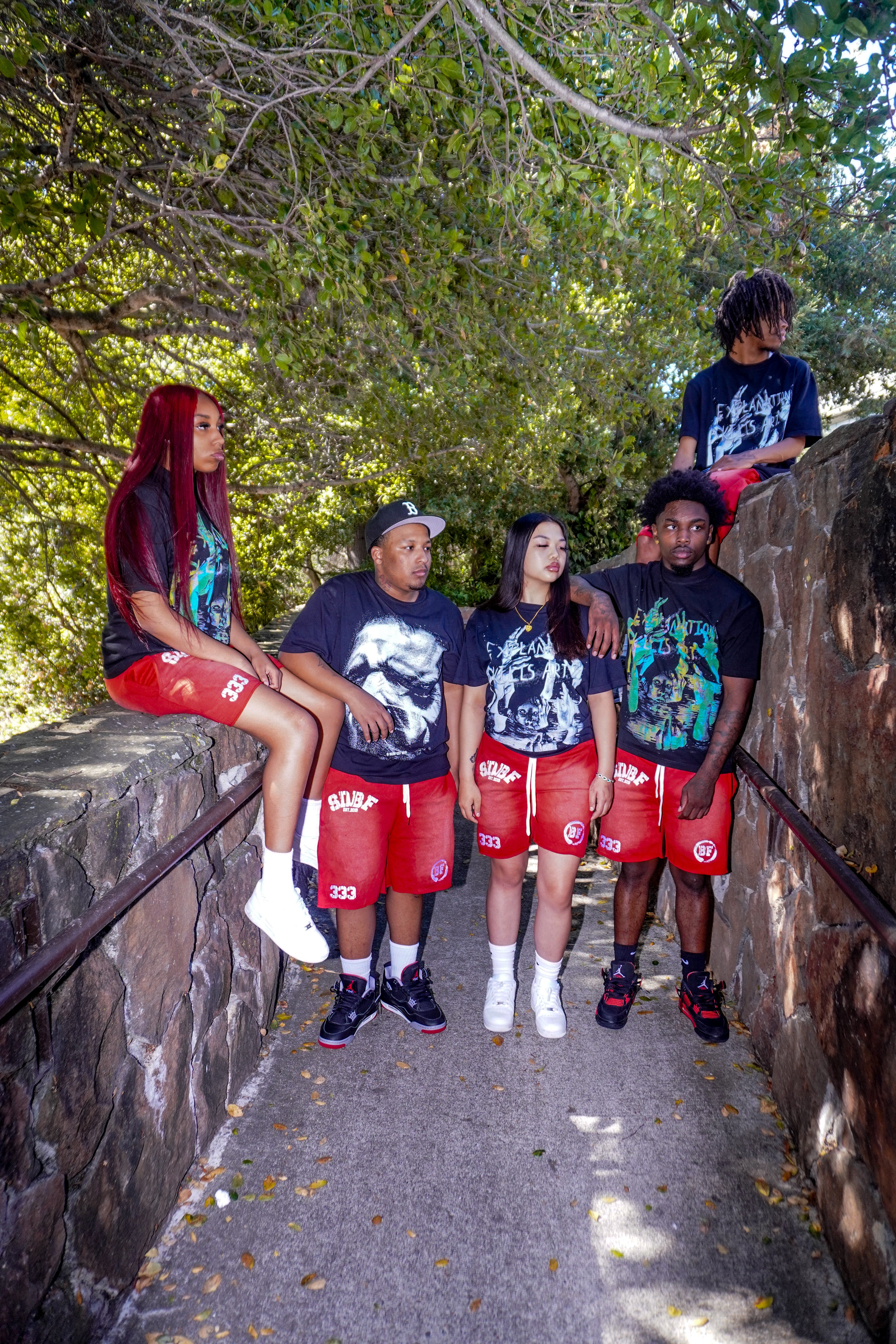 Red Triple Logo Mesh Shorts